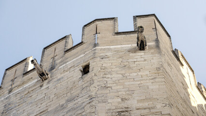 The battlement of a tower of the Palais des Papes in Avignon, France
