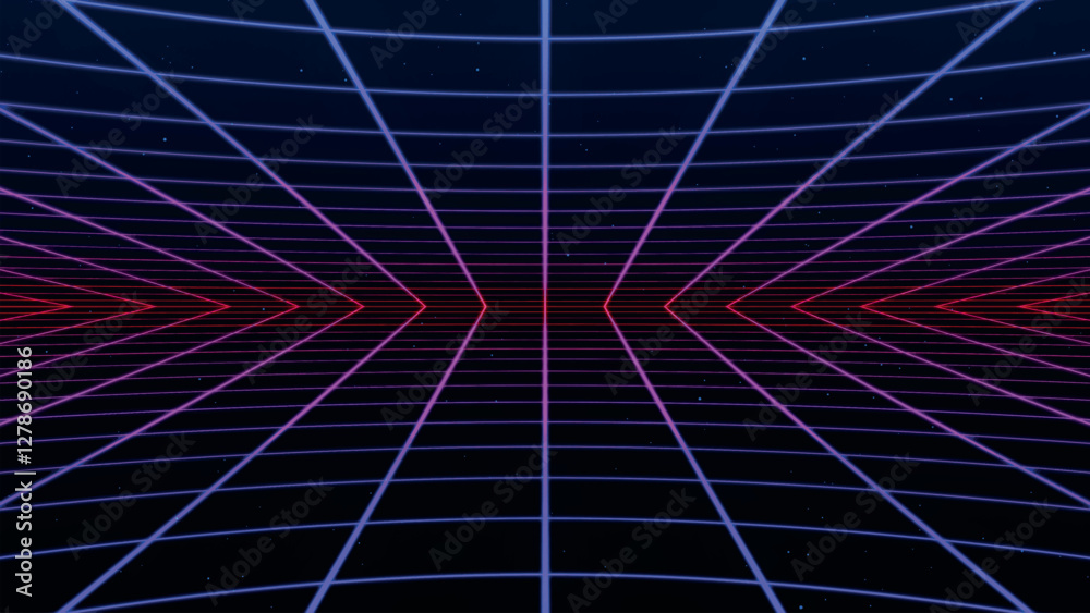 Poster retro perspective grid in infinity. abstract landscape grid lines, background image. digital wirefra