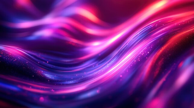 Abstract pink purple waves, glowing, dark background, digital art, website banner