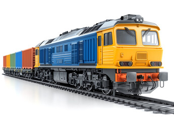 Obraz premium train with cargo containers on the sides, isolated on a white background. 3D rendering illustration