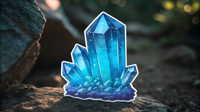Glowing blue crystal with soft highlights fant