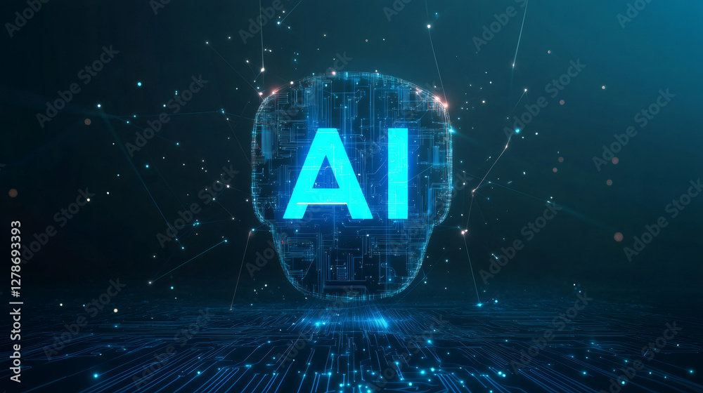 Leinwandbilder artificial intelligence emerging from a digital brain with glowing ai letters over a futuristic circ