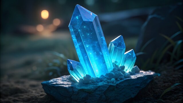 Glowing blue crystal with soft highlights fant