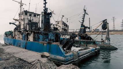 Naklejka premium old ship ran aground in Ukraine