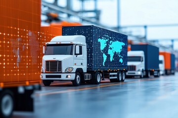 Efficient cargo movement logistics yard truck transportation urban setting close-up view operational excellence