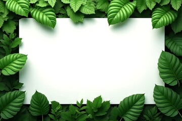 Fototapeta premium Blank White Space Surrounded by Vibrant Green Tropical Leaves