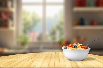 Fresh ripe Vegetables and fruit  in clean kitchen