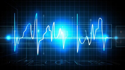 Naklejka premium Luminous blue heart monitor trace flatlining on navy blue grid a symbol of healthcare awareness