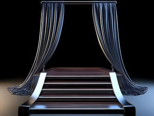 Elegant 3D Staircase Illustration with Dark Curtains