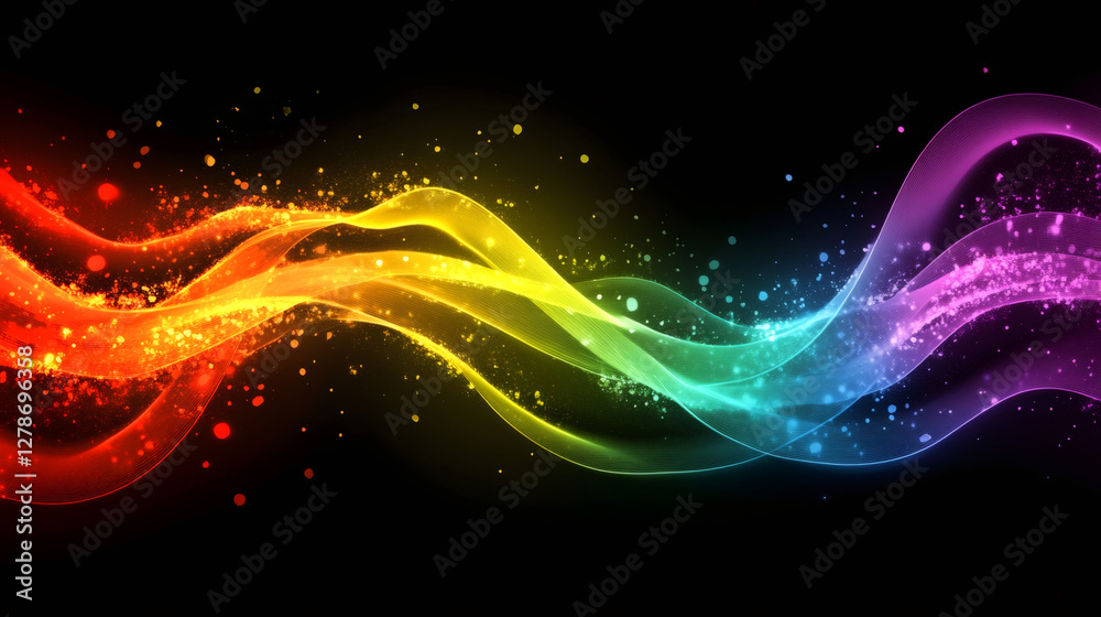 Leinwandbilder flowing abstract rainbow waves dance across a black background, creating a vibrant display of colorf