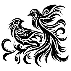 Fototapeta premium Ornate birds in flight with swirling decorative patterns