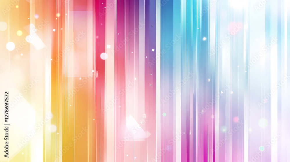 Poster Vertical stripes of rainbow colors creating a vibrant and dynamic background with glowing bokeh effect