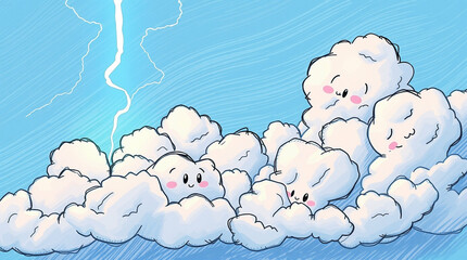 Fototapeta premium Whimsical cloudy weather with a friendly lightning bolt art illustration
