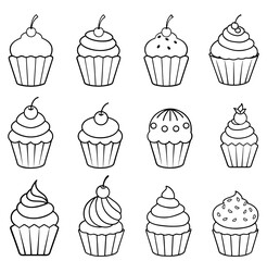 Set of Cupcakes for Coloring Pages