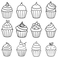 Set of Cupcakes for Coloring Pages