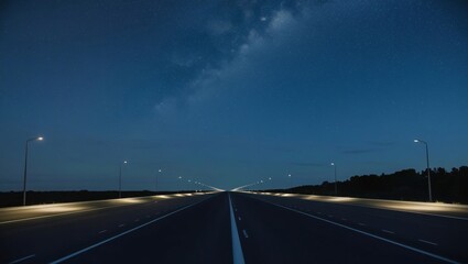 Fototapeta premium Empty Highway at Night Under Starry Sky and Soft Moonlight