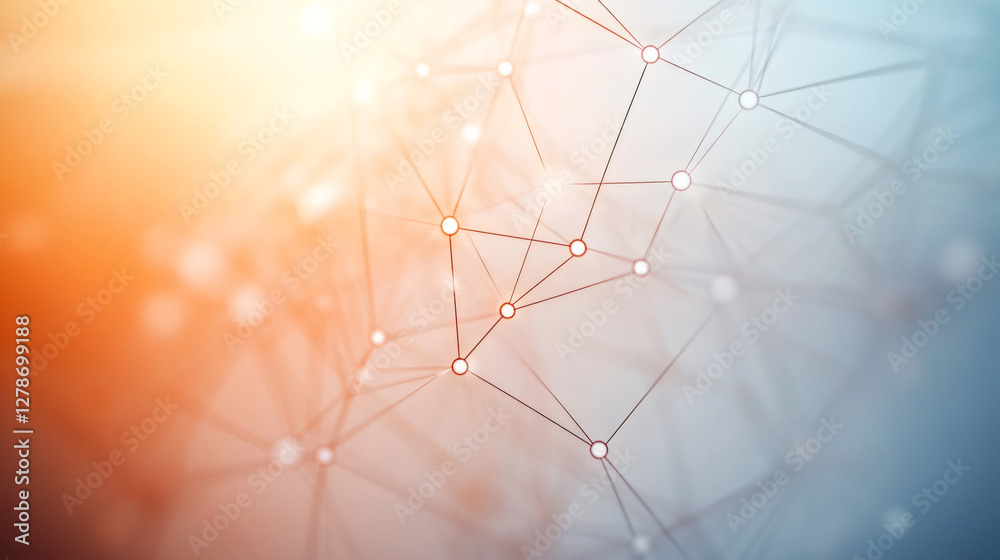 Aufkleber Geometric polygon grid connecting digital network points in gradient orange and blue color spectrum