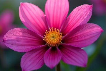 Obraz premium Close-up of a Vibrant Pink Dahlia Flower with Detailed Petals and Stamens