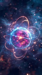 Obraz premium Digital technology electronic rotating sphere poster background