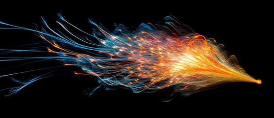 Vivid streaks of color burst forth like a fiery comet across a dark void, evoking dynamism and energy.