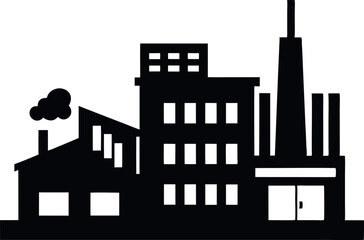 Minimalist Black Factory Silhouette Vector Illustration | Simple Industrial Building Icon for Manufacturing, Production, Industry, Engineering, Power Plant, Machinery, Economy, and Infrastructure Desi