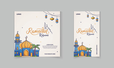 Ramadan Kareem social media post and story set template with ster mandala, masjid, moon,lamp vector © Colorway Studio
