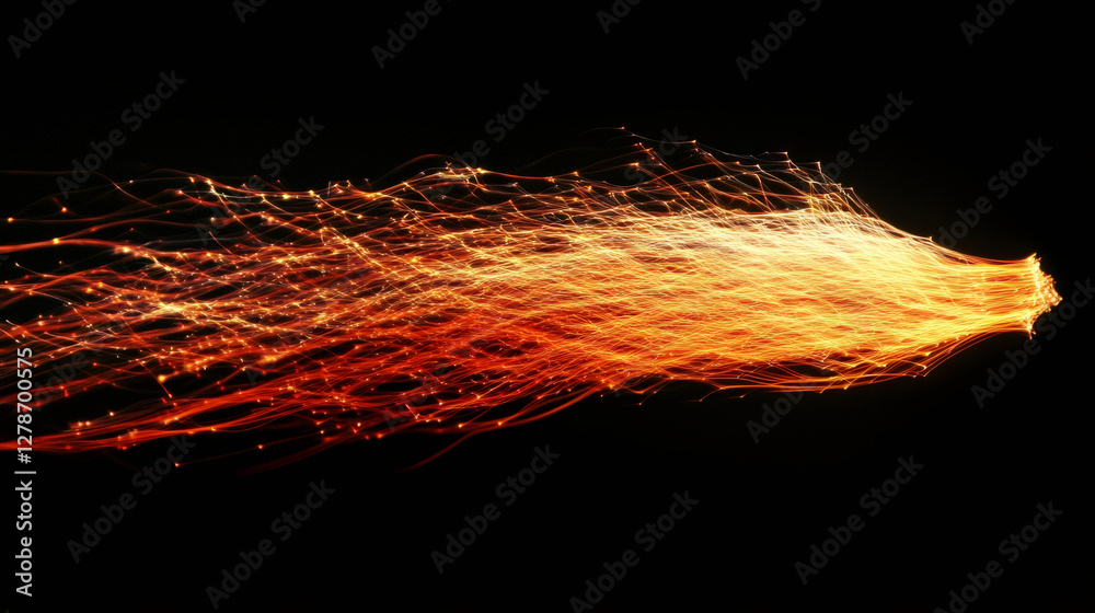 Aufkleber Abstract background with golden particles flowing, creating a comet shape on black background