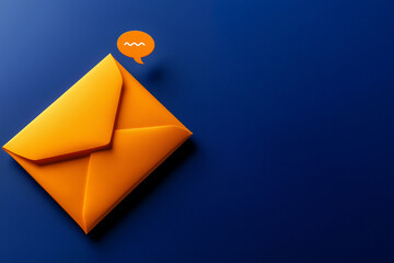modern minimalist icon of orange envelope with message bubble, set against blue background, evokes sense of communication and connection
