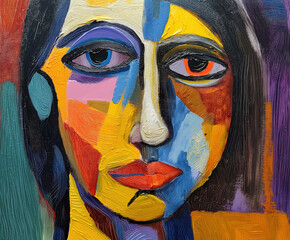 Vibrant Abstract Portrait of a Woman with Bold Colors and Expressive Brush Strokes