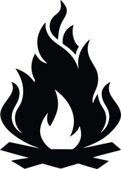 Minimalist Black Bonfire Silhouette Vector Illustration | Simple Campfire Icon for Outdoor, Camping, Warmth, Fire, Adventure, Nature, Relaxation, Night, and Cozy Atmosphere Design