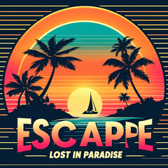 Fototapeta premium Fantastic sunset, palm trees in tropical beach.