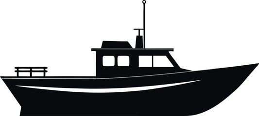 Minimalist Black Boat Silhouette Vector Illustration | Simple Watercraft Icon for Sailing, Travel, Marine, Adventure, Ocean, River, Navigation, Expedition, and Coastal Design
