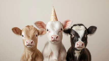 Fototapeta premium Happy farm animals celebrate a birthday bash joyful event poster colorful environment cheerful viewpoint