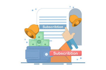 automatic subscription service concept. automatic subscription renewal or payment. subscription renewal. wallet with money. technology and programs. flat style element design illustration.