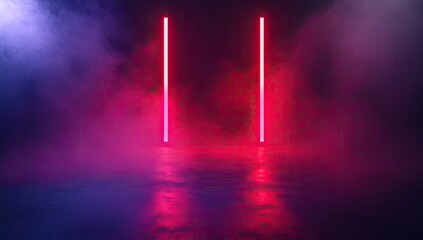 Neon pink vertical lines in smoky dark room