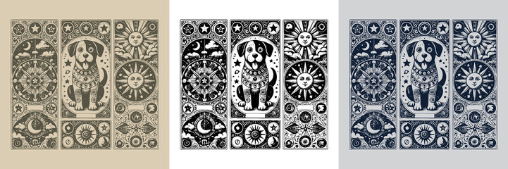 tribal dog vector playing card tattoo design