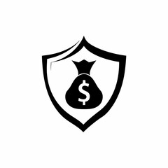 Creative Protect money icon and logo, money bag and shield vector silhouette	