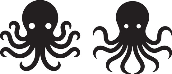 Set of octopus silhouette vector illustration