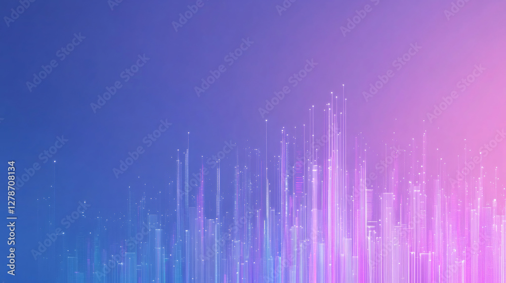Poster glowing lines and particles form a futuristic cityscape, representing a digital urban landscape