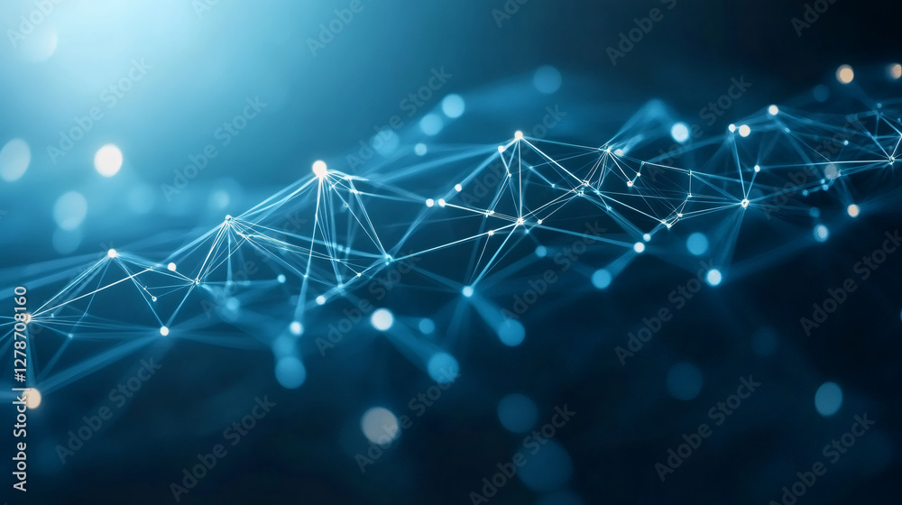 Aufkleber Plexus effect creating a futuristic network with glowing dots and lines forming a digital landscape on a blue background