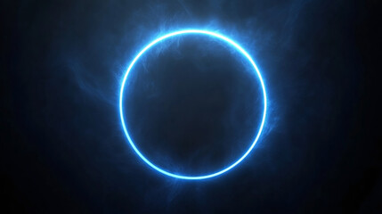 Electric blue light forming a perfect circle on a smoky dark background, perfect for futuristic or technological designs