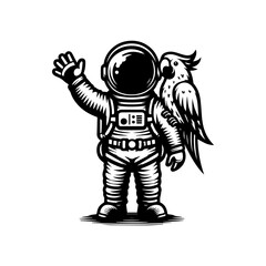 astronaut and parrot logo design