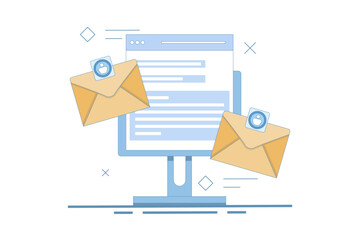 Email marketing concept, Send Email, Send email message, Contact us page on website, Contact us online form, Email communication for business. flat vector illustration on background.