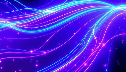Fototapeta premium Vibrant Neon Wave Background: Abstract Purple & Blue Glowing Lines