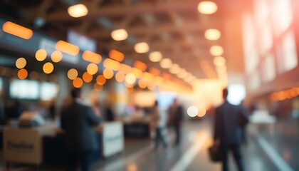 Blurred Business Conference Background: Abstract Bokeh Lights & People