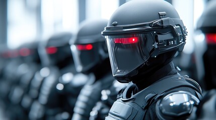 Close-up of protestors' rights defended by riot police