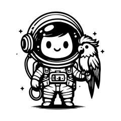 astronaut and parrot logo design