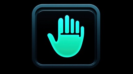 Obraz premium Glowing Icon of a Hand Extending Forward Symbolizing Stop or Caution in a Futuristic Style