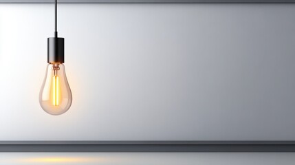 Glowing Lightbulb Suspended in Mid Air on a Plain Solid Background with Subtle Reflections and Soft Lighting Effects