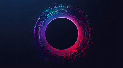 Bright vibrant neon glowing dotted lines forming a circular portal swirling on dark background